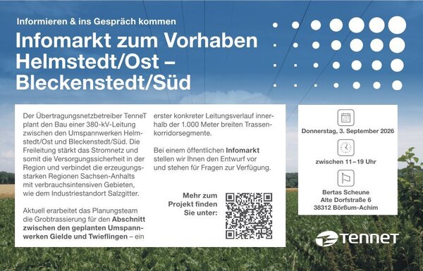 Bild vergr&ouml;&szlig;ern: Infomarkt TenneT am 03.09.2026